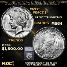 ***Auction Highlight*** 1921-p Peace Dollar $1 Graded ms64 BY SEGS (fc)