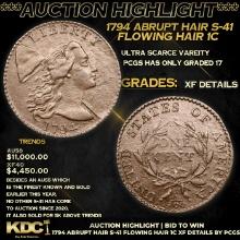 ***Auction Highlight*** PCGS 1794 Abrupt Hair S-41 Flowing Hair large cent 1c Graded xf details By P