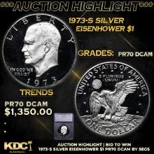 Proof ***Auction Highlight*** 1973-s Silver Eisenhower Dollar $1 Graded pr70 dcam By SEGS (fc)