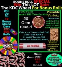1-10 FREE BU RED Penny rolls with win of this 1963-d SOLID RED BU Lincoln 1c roll incredibly FUN whe