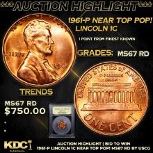 ***Auction Highlight*** 1961-p Lincoln Cent Near Top Pop! 1c Graded GEM++ Unc RD By USCG (fc)