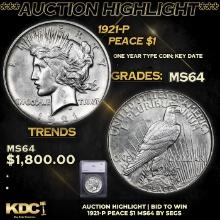 ***Auction Highlight*** 1921-p Peace Dollar 1 Grades ms64 BY SEGS (fc)