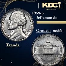1958-p Jefferson Nickel 5c Grades GEM+ Unc