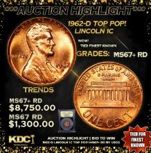 ***Auction Highlight*** 1962-d Lincoln Cent TOP POP! 1c Graded GEM++ RD By USCG (fc)