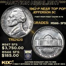 ***Auction Highlight*** 1962-p Jefferson Nickel Near Top Pop! 5c Graded GEM++ 5fs BY USCG (fc)
