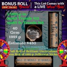 1-5 FREE BU Nickel rolls with win of this 1991-p SOLID BU Jefferson 5c roll incredibly FUN wheel OBW