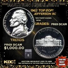 Proof ***Auction Highlight*** 1962 Jefferson Nickel TOP POP! 5c Graded pr69 dcam BY SEGS (fc)