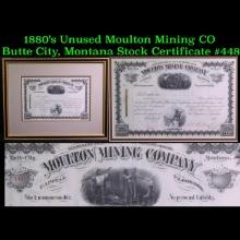***Auction Highlight*** 1880's Unused Moulton Mining CO Butte City, Montana Stock Certificate #448 P