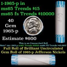 BU Shotgun Jefferson 5c roll, 1965-p 40 pcs Bank $2 Nickel Wrapper