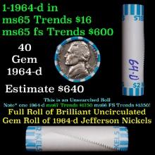 BU Shotgun Jefferson 5c roll, 1964-d 40 pcs Bank $2 Nickel Wrapper