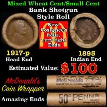 Small Cent Mixed Roll Orig Brandt McDonalds Wrapper, 1917-p Lincoln Wheat end, 1895 Indian other end