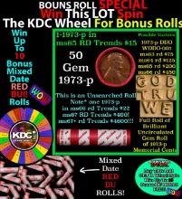 1-10 FREE BU RED Penny rolls with win of this 1973-p SOLID RED BU Lincoln 1c roll incredibly FUN whe