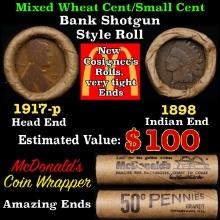 Small Cent Mixed Roll Orig Brandt McDonalds Wrapper, 1917-p Lincoln Wheat end, 1898 Indian other end