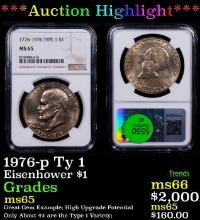 ***Auction Highlight*** NGC 1976-p Ty 1 Eisenhower Dollar $1 Graded ms65 By NGC (fc)