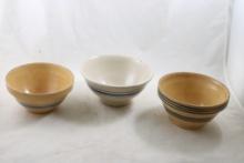 3 Antique Advertising & Yellow Ware Mixing Bowls