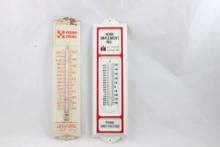 2 Advertising Metal Thermometers IH & Purina Chows