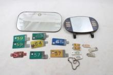 1940's Auto Visor Mirrors, 50s, 60s License Tabs +