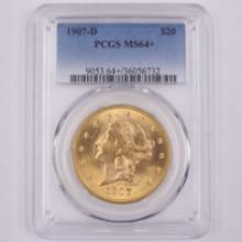 Certified 1907-D U.S. $20 Liberty head gold coin