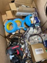 Assorted items. Tape, cords, etc