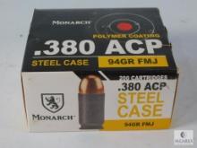 200 Rounds Monarch .380 ACP Polymer Coating Steel Case 94 Grain FMJ