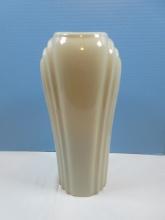 Semi Porcelain Ivory Art Deco Stylized 14" Sky Scrapper Cupped Vase Possibly Harris Pottery
