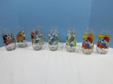 11 Collectors Peyco Circa 1982 Smurf 6" Glass Tumblers Various Characters Glassware