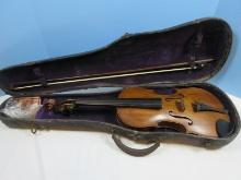 Violin Copy of Antonius Stradivarius Made in Bohemia w/ 29 1/4" L Bow Plus Case Violin