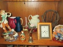 Lot Clown Resin Figurines, Bentwood Doll Chair, Desk Bookcase Quartz Clock, Boyds Bears &