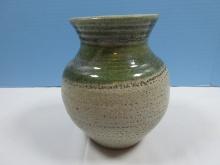Pigeon River Pottery Green Mottled Glaze Two Tone 7 1/4" Vase Artisan Signed D. Boling