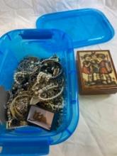 Costume Jewelry Lot with Jewelry box. Blue box not included.