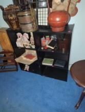 (DBR1) PAIR OF BLACK WOOD 3-TIER BOOKCASES. THEY MEASURE 18-1/2"W X 11-1/2"D X 34-3/4"T.