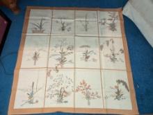 (DBR1) JAPANESE HAND MADE CLOTH WITH FLORAL DETAILING. IT MEASURES 40" X 40-1/2. COMES WITH