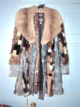 (DBR2) PATCHWORK FUR LEATHER COAT, CIRCA 1990'S STYLE LINER, HEAVY BLOOM ON THE LEATHER