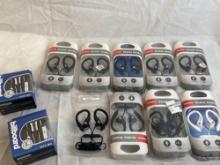 Brand New: 9 assorted Magnavox Stable Hooks wired headphones with mic capabilities, pairs with two