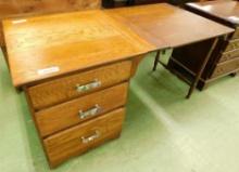 Oak 3 Drawer Desk with Drop Down Writing Surface