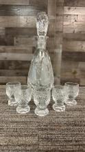 CRYSTAL DECANTER & CORDIAL GLASSES