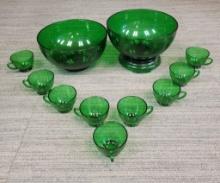 VTG ANCHOR HOCKING FOREST GREEN PUNCH BOWL SET