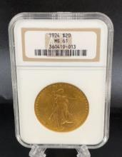 1924 US Gold $20 St. Gaudens Double Eagle MS-61