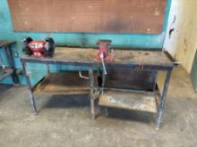 Shop Made Welding Table w/ Vice Grip & Bench Grinder (Condition Unknown)/