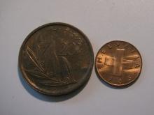 Foreign Coins: 1981 Belgium 20 Francs &  1963 Switzerland 1 Rappen