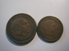 Foreign Coins: Spain 1944 (WWII) & 1953 Pesetas