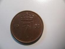 Foreign Coins: 1953 Norway 5 Ore