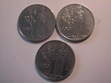 Foreign Coins: 1959, 64 & 66 Italy 100 Lires