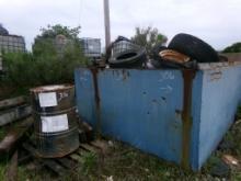 LOT WITH SCRAP BINS, TOTES WITH CRUSHED BUCKETS, I-BEAMS,  FORKLIFT TOTER,