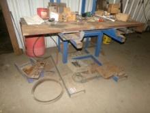 LOT WITH (2) SMALL STEEL RACKS WITH CONTENTS , SMALL WELDING JIG  AND MISC.