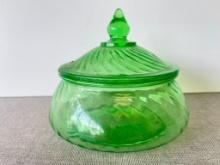 Vintage Uranium/Vaseline Glass Lidded Candy Dish