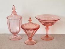 Group of 3 Pink Glass Pieces