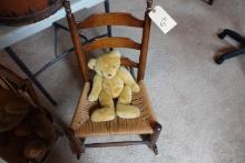 ANTIQUE CHILDS ROCKING CHAIR WITH TEDDY BEAR