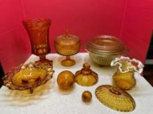 Beautiful Amber glassware lot, including imperial, Fenton hobnail, open lace