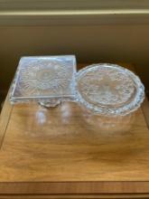 Two crystal cake stands, taller one is Godinger